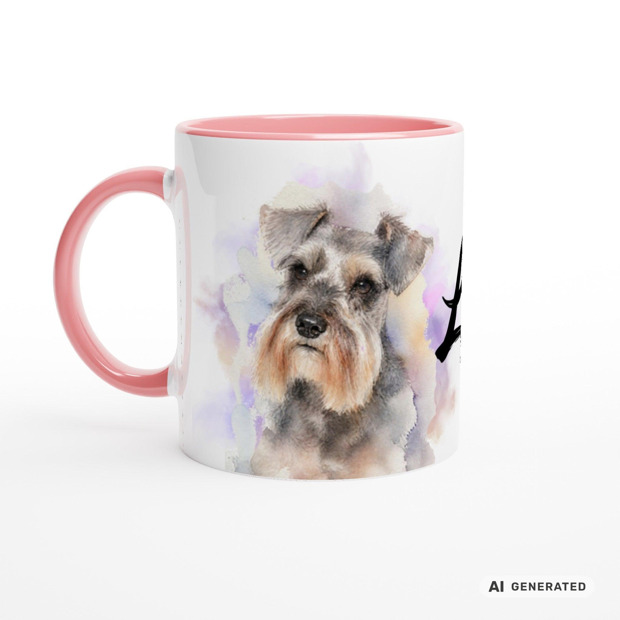Personalisierte Schnauzer Tasse 11oz – Aquarell Hundemotiv mit Namen | Geschenk für Schnauzer Besitzer | Keramiktasse mit Farbwahl - Sunbeamstore