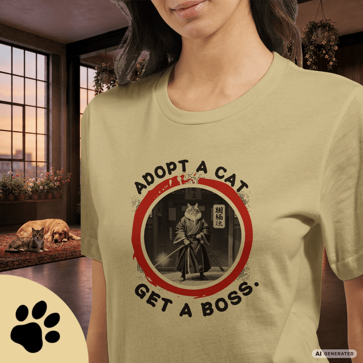 Adopt a Cat Get a Boss T-Shirt – Lustiges Katzen Shirt, Tierheim Katze, Adopt Don’t Shop, Katzenliebhaber Geschenk, Streetwear Design - Sunbeamstore
