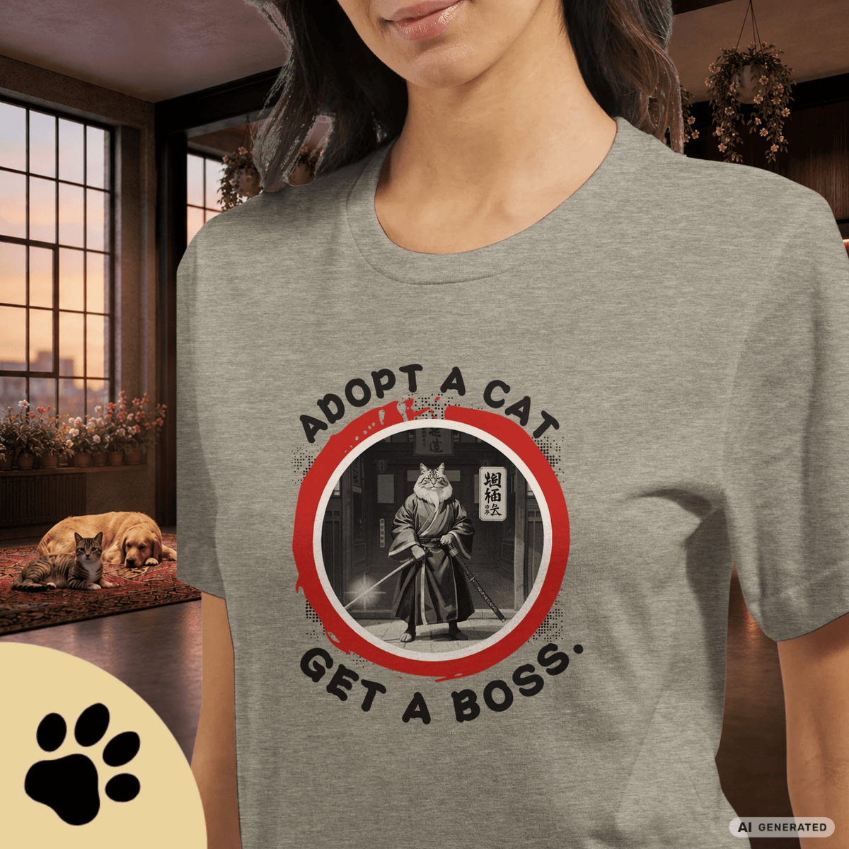 Adopt a Cat Get a Boss T-Shirt – Lustiges Katzen Shirt, Tierheim Katze, Adopt Don’t Shop, Katzenliebhaber Geschenk, Streetwear Design - Sunbeamstore