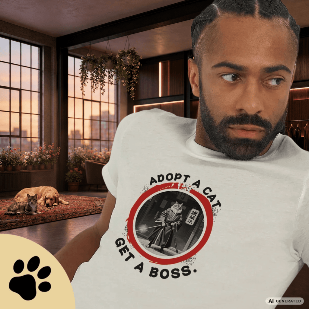 Adopt a Cat Get a Boss T-Shirt – Lustiges Katzen Shirt, Tierheim Katze, Adopt Don’t Shop, Katzenliebhaber Geschenk, Streetwear Design - Sunbeamstore