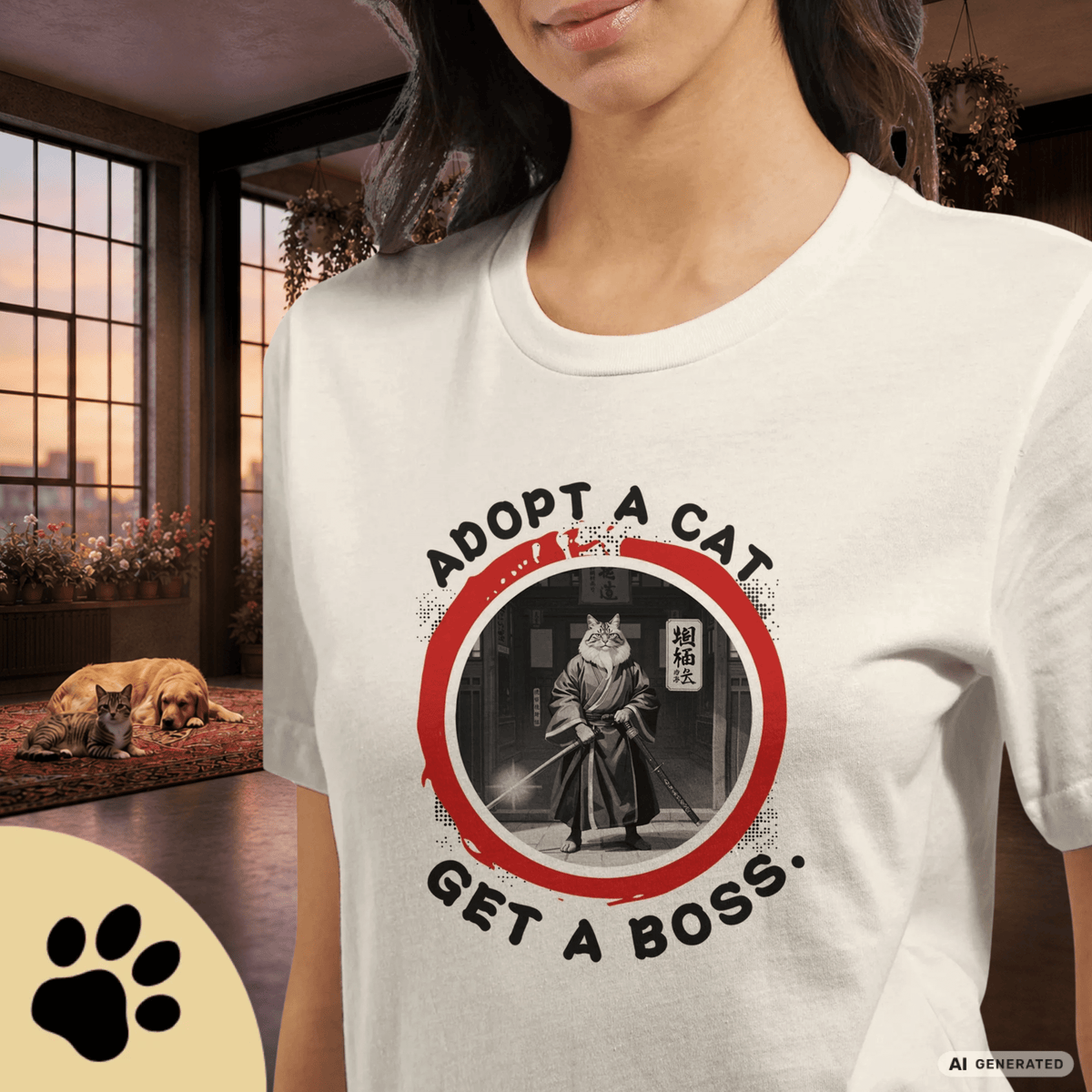 Adopt a Cat Get a Boss T-Shirt – Lustiges Katzen Shirt, Tierheim Katze, Adopt Don’t Shop, Katzenliebhaber Geschenk, Streetwear Design - Sunbeamstore