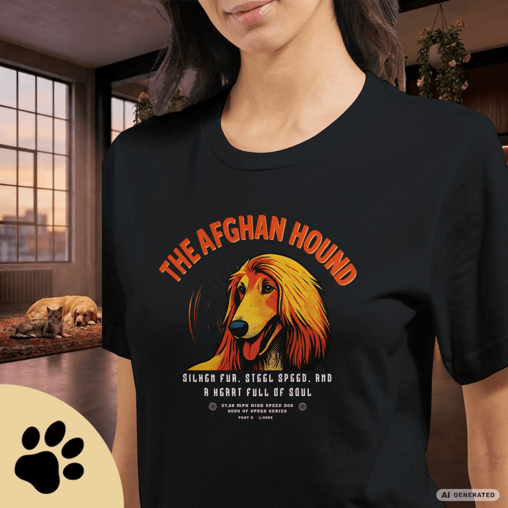 Afghanischer Windhund T-Shirt – Gods of Speed Series Part 2 T-Shirt- Silken Fur, Steel Speed and a Heart Full of Soul - Sunbeamstore