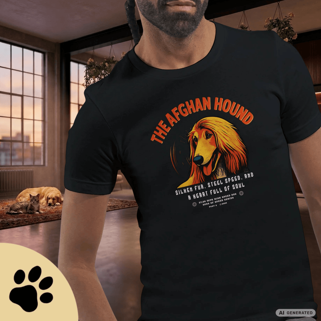 Afghanischer Windhund T-Shirt – Gods of Speed Series Part 2 T-Shirt- Silken Fur, Steel Speed and a Heart Full of Soul - Sunbeamstore
