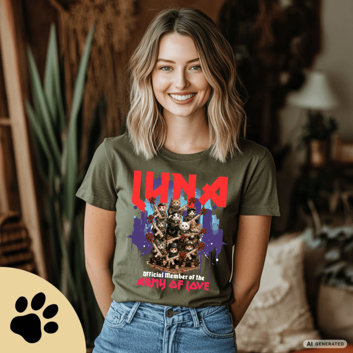 Army of Love – Personalisierbares Katzen T-Shirt | Wunschname | Geschenk für Katzenliebhaber - Sunbeamstore