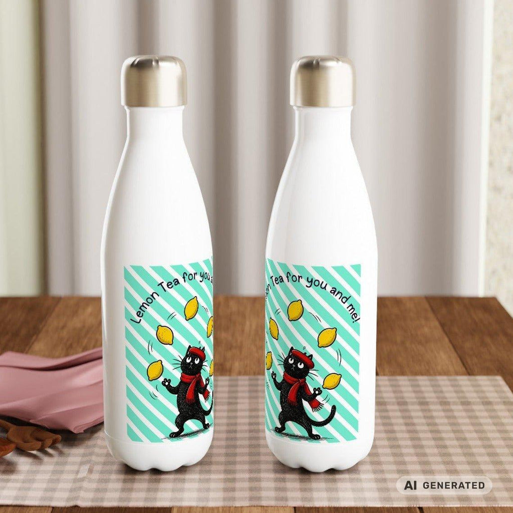 🍋🐱 Katzen Trinkflasche "Lemon Tea for You and Me!" | Isolierflasche 500 ml | Edelstahl Wasserflasche für Katzenfans - Sunbeamstore