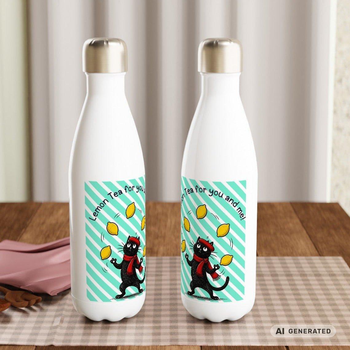 🍋🐱 Katzen Trinkflasche "Lemon Tea for You and Me!" | Isolierflasche 500 ml | Edelstahl Wasserflasche für Katzenfans - Sunbeamstore