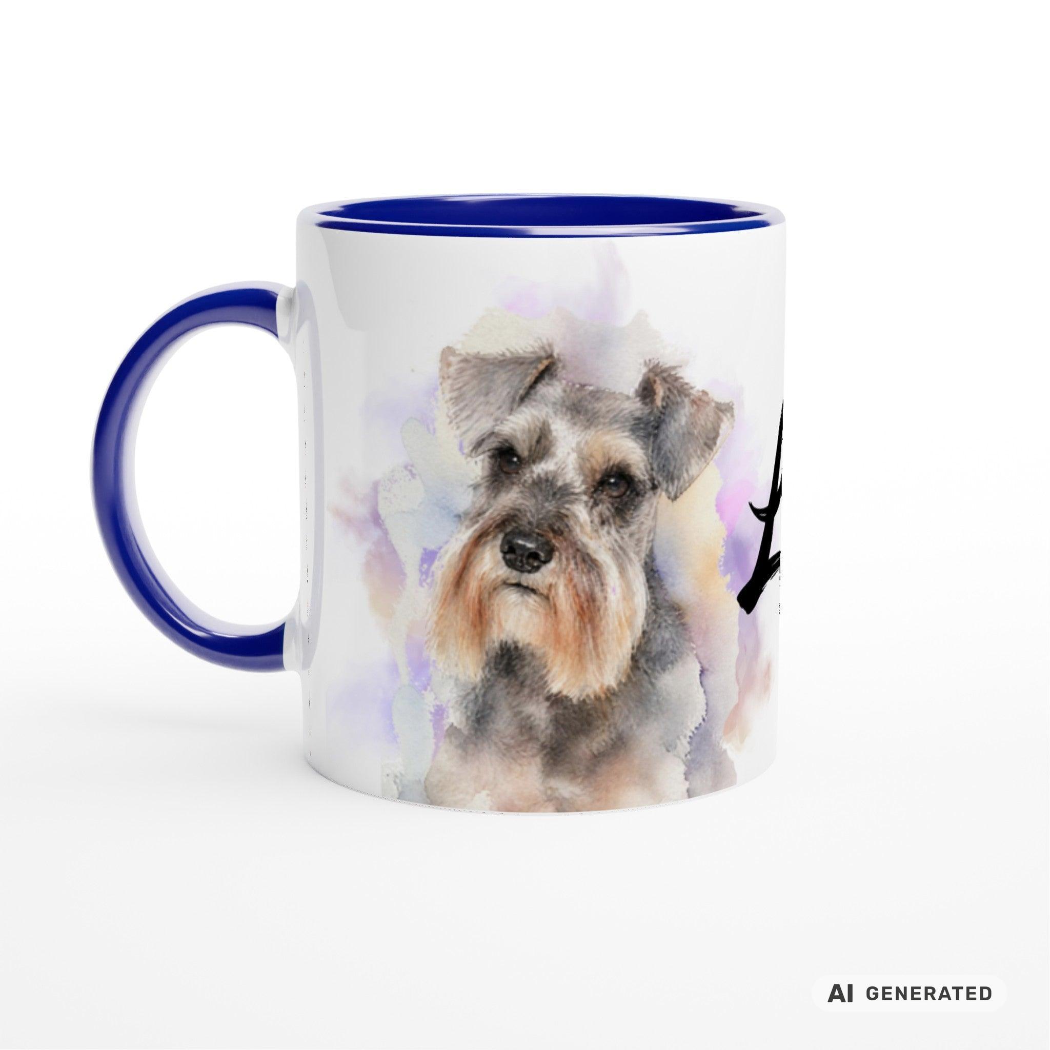 Personalisierte Schnauzer Tasse 11oz – Aquarell Hundemotiv mit Namen | Geschenk für Schnauzer Besitzer | Keramiktasse mit Farbwahl - Sunbeamstore