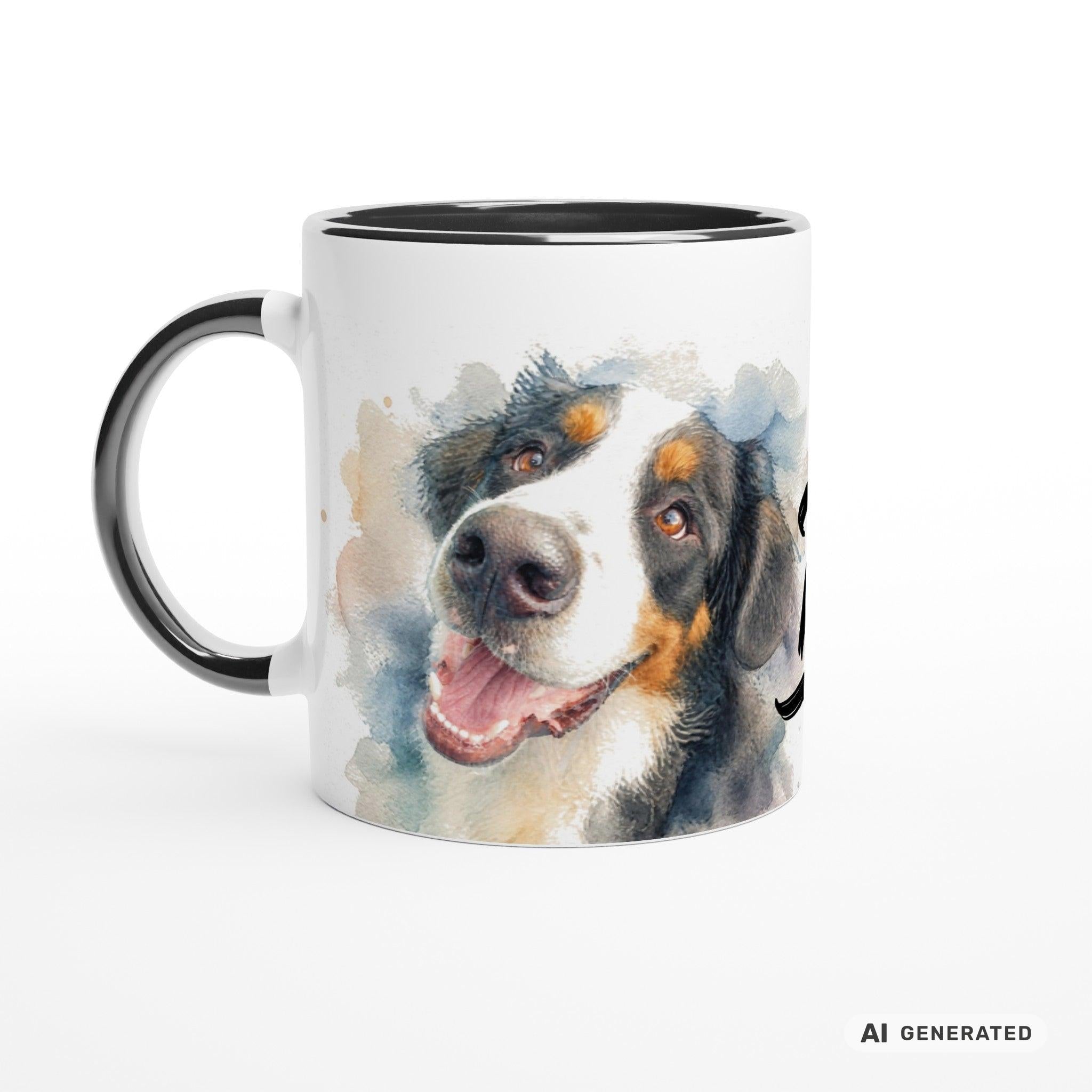 Personalisierte Berner Sennenhund Tasse 11oz – Aquarell Hundemotiv mit Namen | Geschenk für Berner Sennenhund Besitzer | Keramiktasse mit Farbwahl - Sunbeamstore