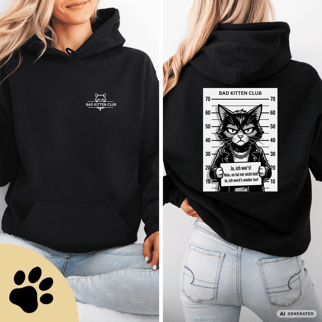 BAD KITTEN CLUB – Gangster Cat Hoodie mit Mugshot Backprint | Unisex - Sunbeamstore
