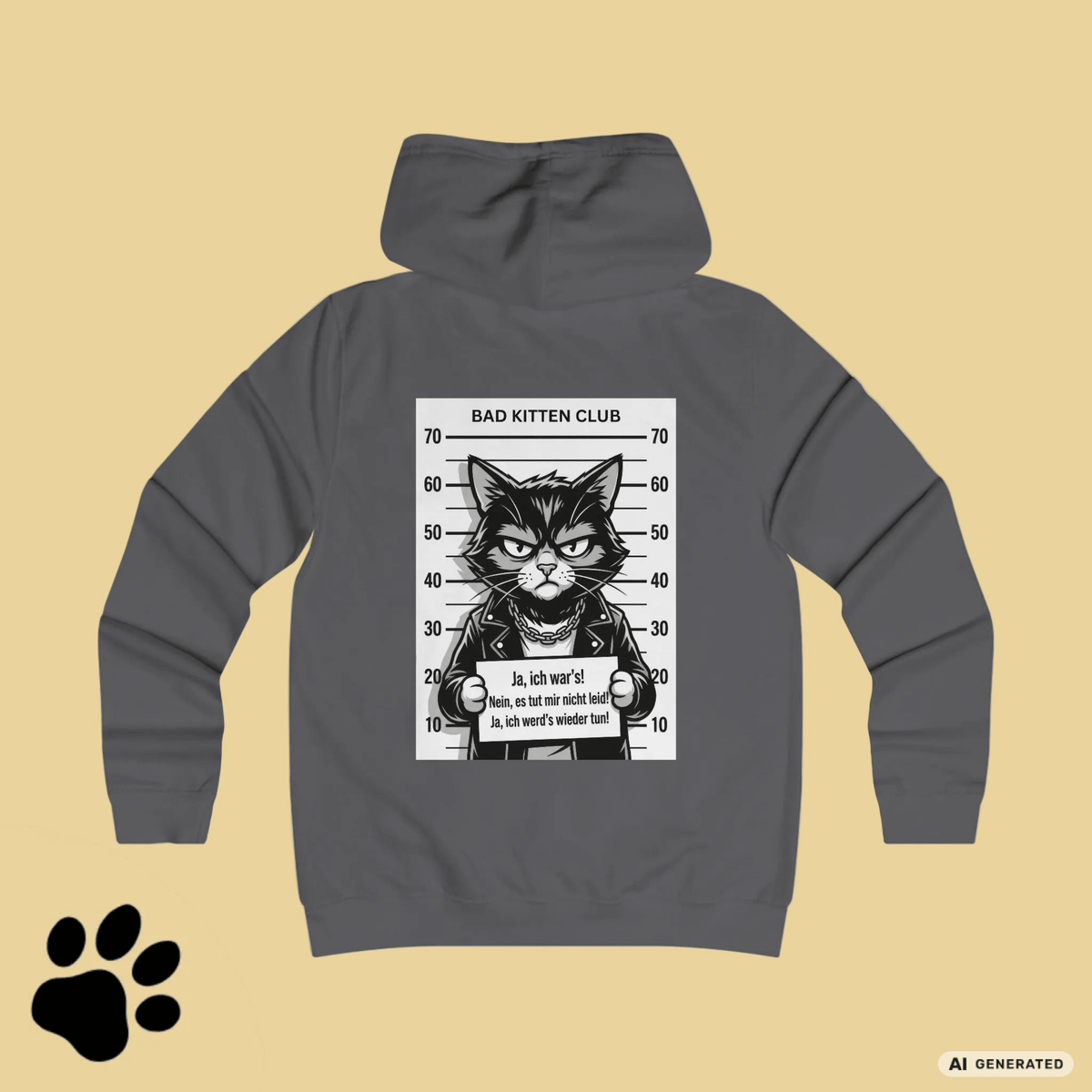 BAD KITTEN CLUB – Gangster Cat Hoodie mit Mugshot Backprint | Unisex - Sunbeamstore
