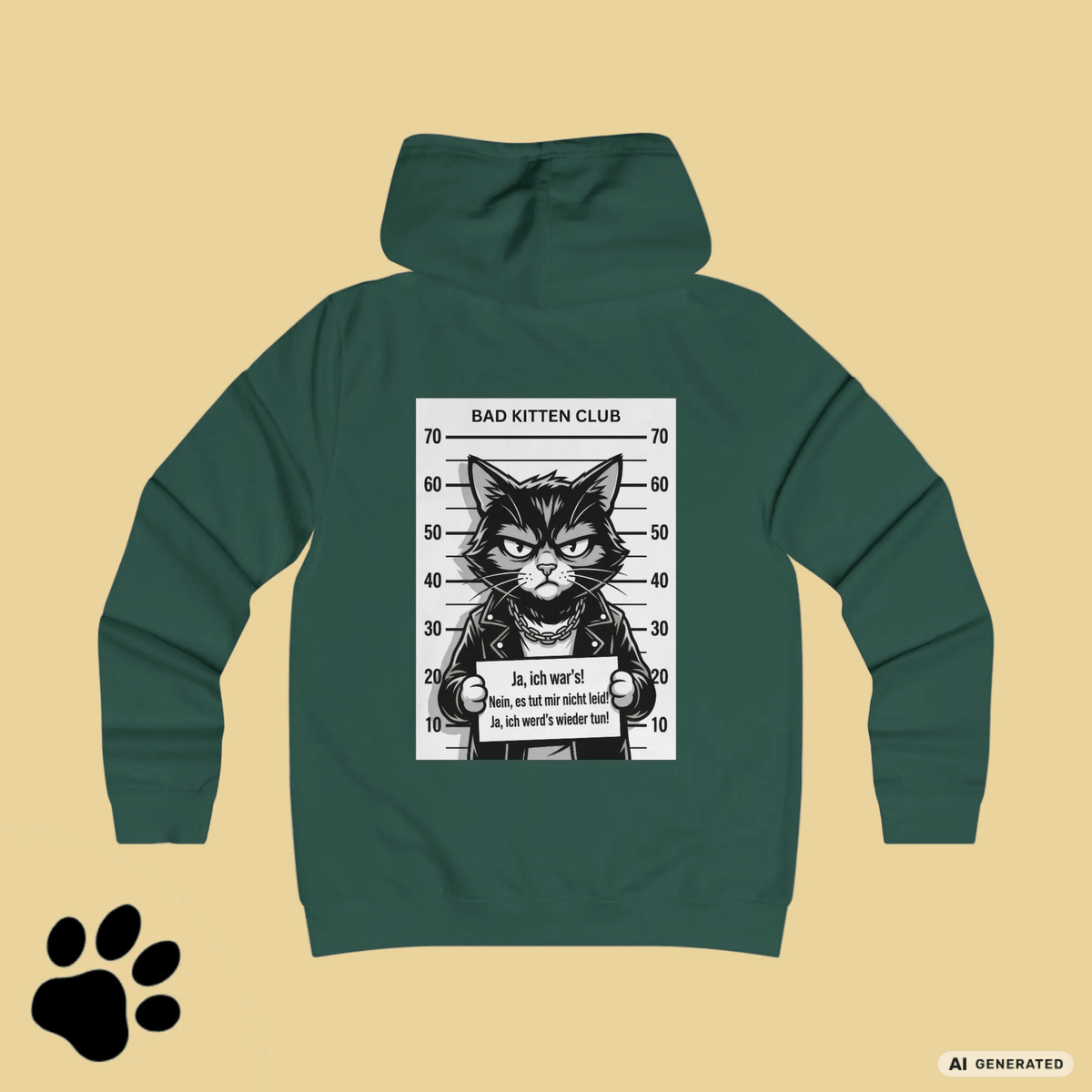 BAD KITTEN CLUB – Gangster Cat Hoodie mit Mugshot Backprint | Unisex - Sunbeamstore