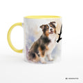 Personalisierte Australian Shepherd Tasse 11oz – Aquarell Hundemotiv mit Namen | Geschenk für Australian Shepherd Besitzer | Keramiktasse mit Farbwahl - Sunbeamstore