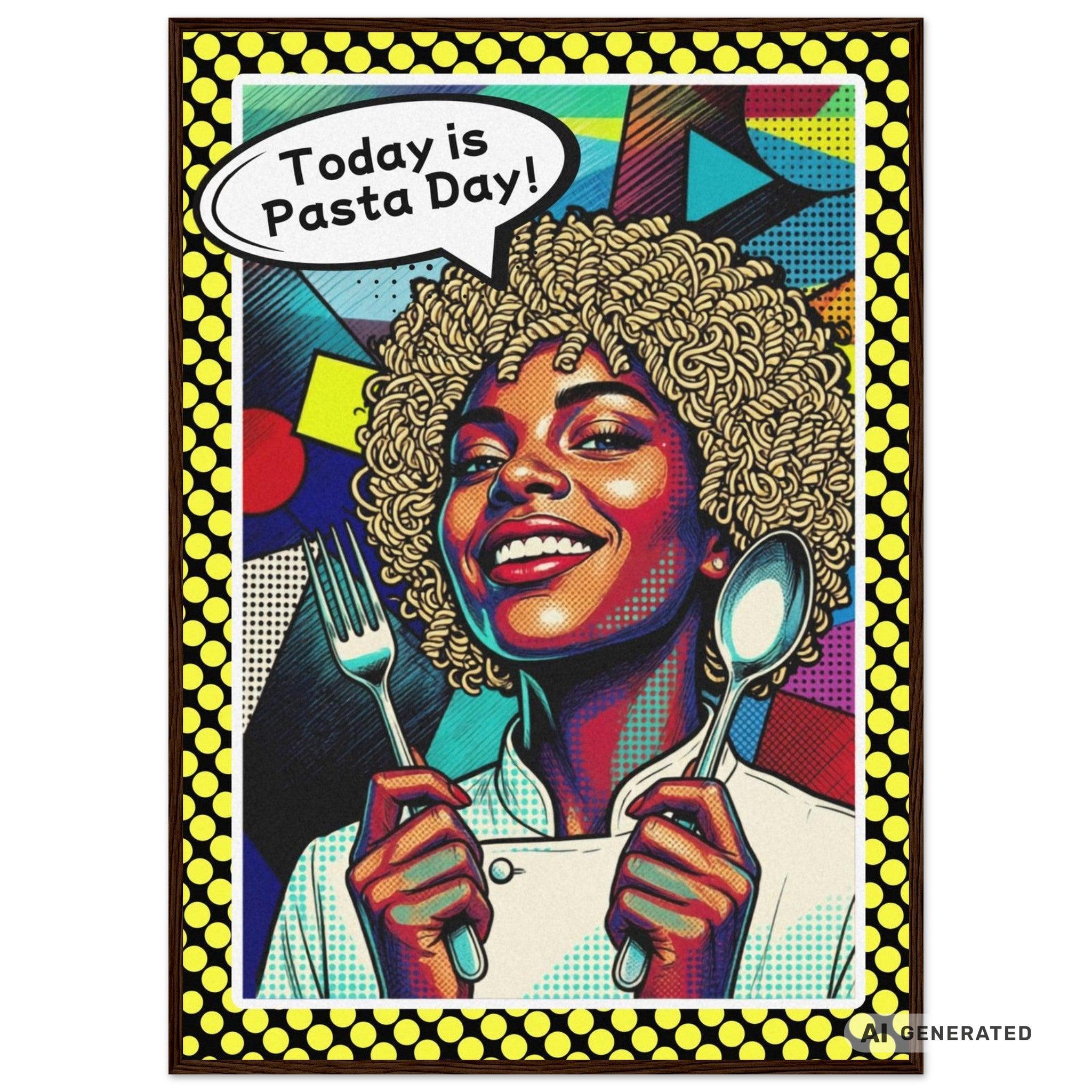 Today Is Pasta Day! – Italian Pop Art | Funny Kitchen Wall Art | Retro Comic Food Print | The Pasta Series No. 5 | Premium Semi-Glossy Paper Wooden Framed Poster - Sunbeamstore