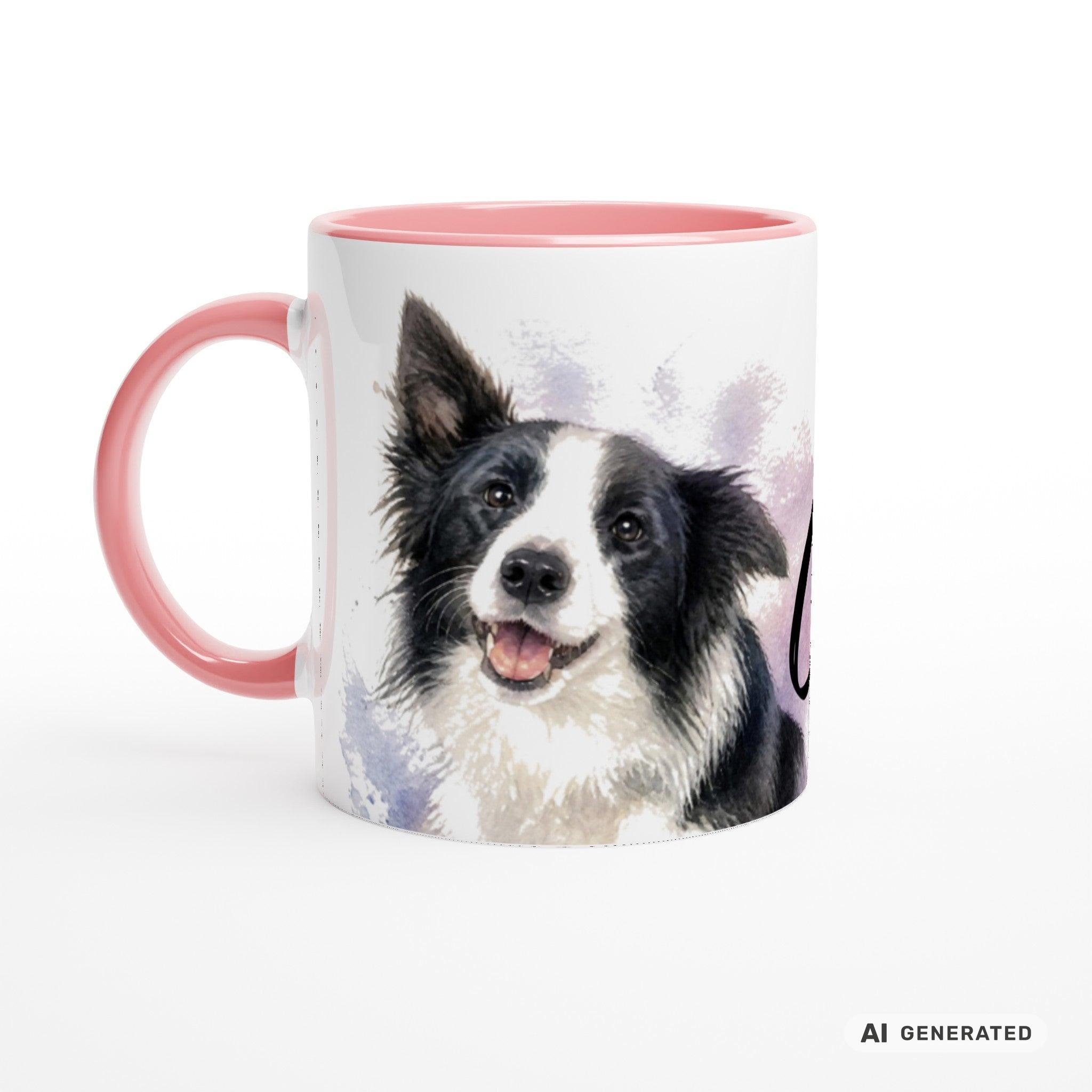 Personalisierte Border Collie Tasse 11oz – Aquarell Hundemotiv mit Namen | Geschenk für Border Collie Besitzer | Keramiktasse mit Farbwahl - Sunbeamstore