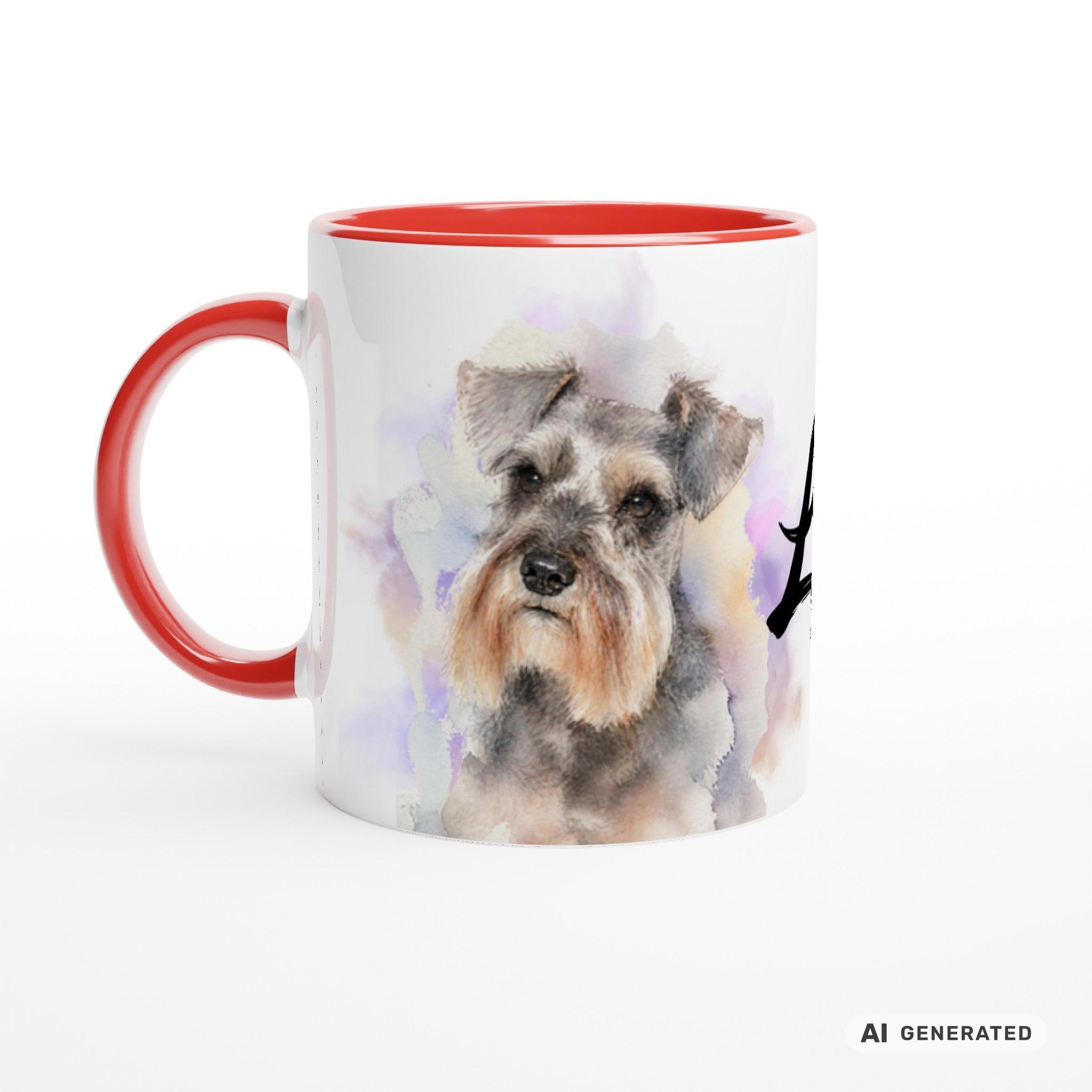 Personalisierte Schnauzer Tasse 11oz – Aquarell Hundemotiv mit Namen | Geschenk für Schnauzer Besitzer | Keramiktasse mit Farbwahl - Sunbeamstore
