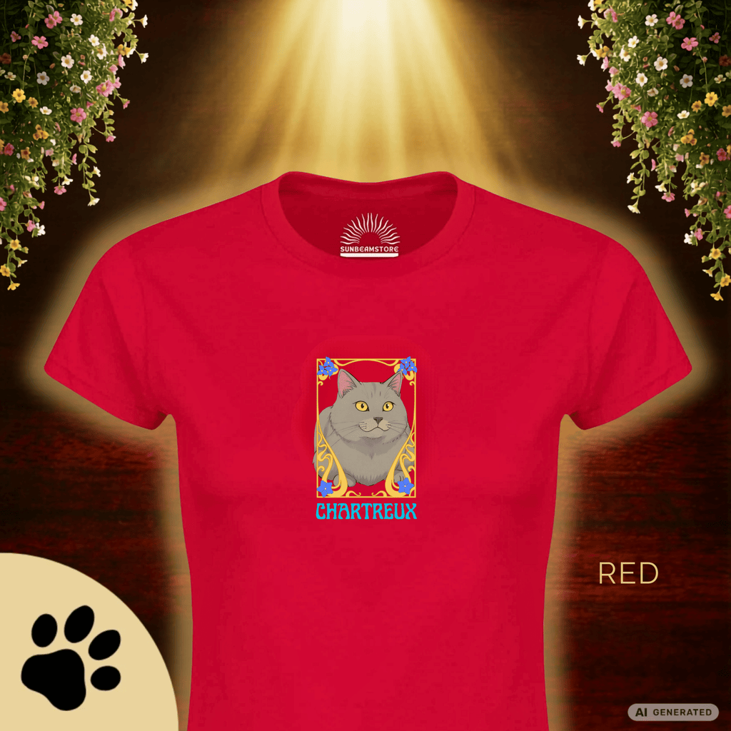 Chartreux Cat T-Shirt – Ästhetisches Katzenmotiv im Jugendstil | Cute & Elegant Cat Lover Gift - Sunbeamstore