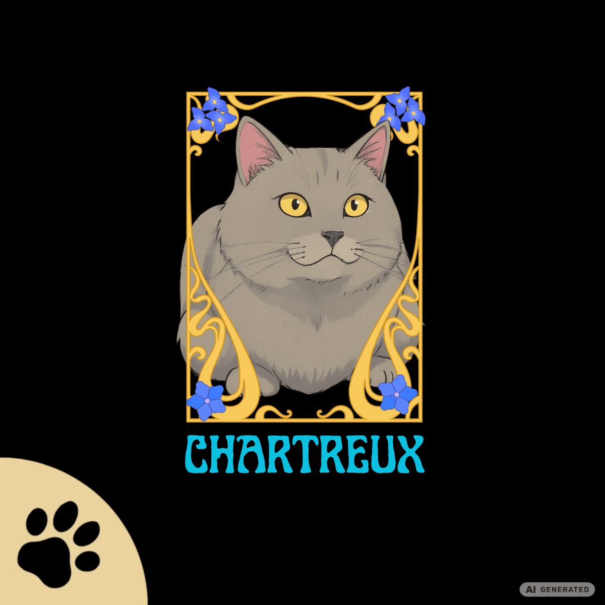 Chartreux Cat T-Shirt – Ästhetisches Katzenmotiv im Jugendstil | Cute & Elegant Cat Lover Gift - Sunbeamstore