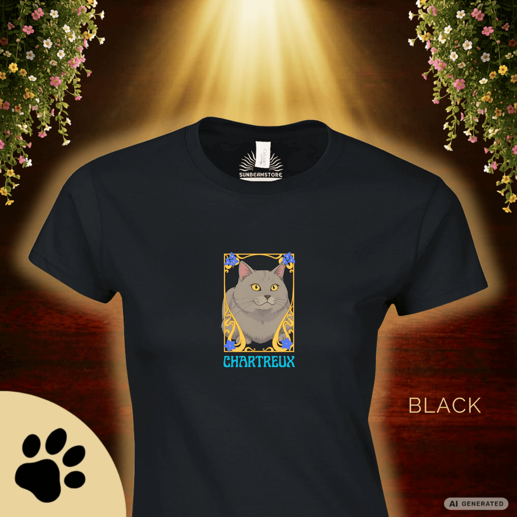 Chartreux Cat T-Shirt – Ästhetisches Katzenmotiv im Jugendstil | Cute & Elegant Cat Lover Gift - Sunbeamstore