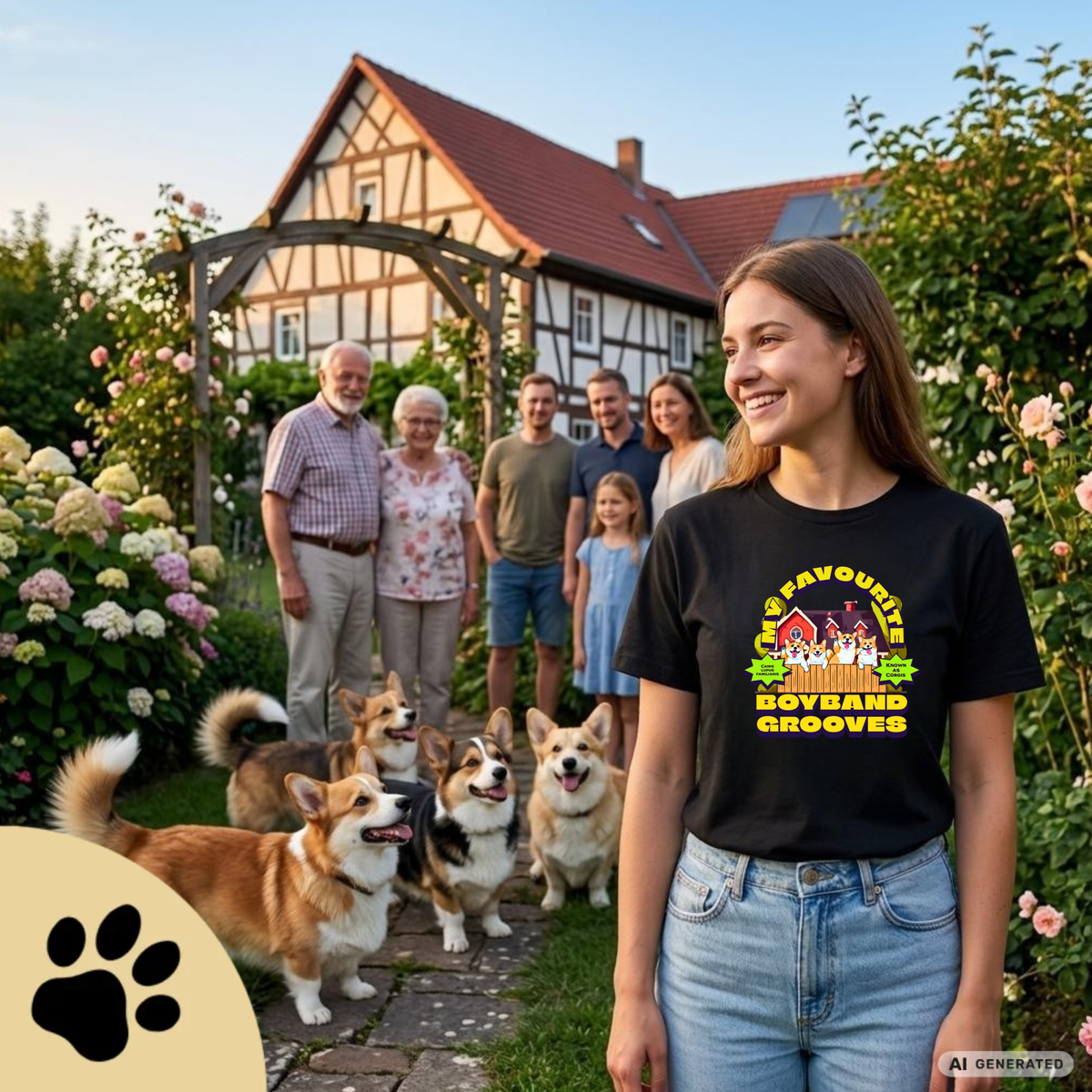 Corgi T-Shirt „My Favourite Boyband Grooves“ – Lustiges Hunde Shirt – Geschenk für Corgi Liebhaber – Premium Unisex Crewneck T-shirt | Bella + Canvas 3001 - Sunbeamstore