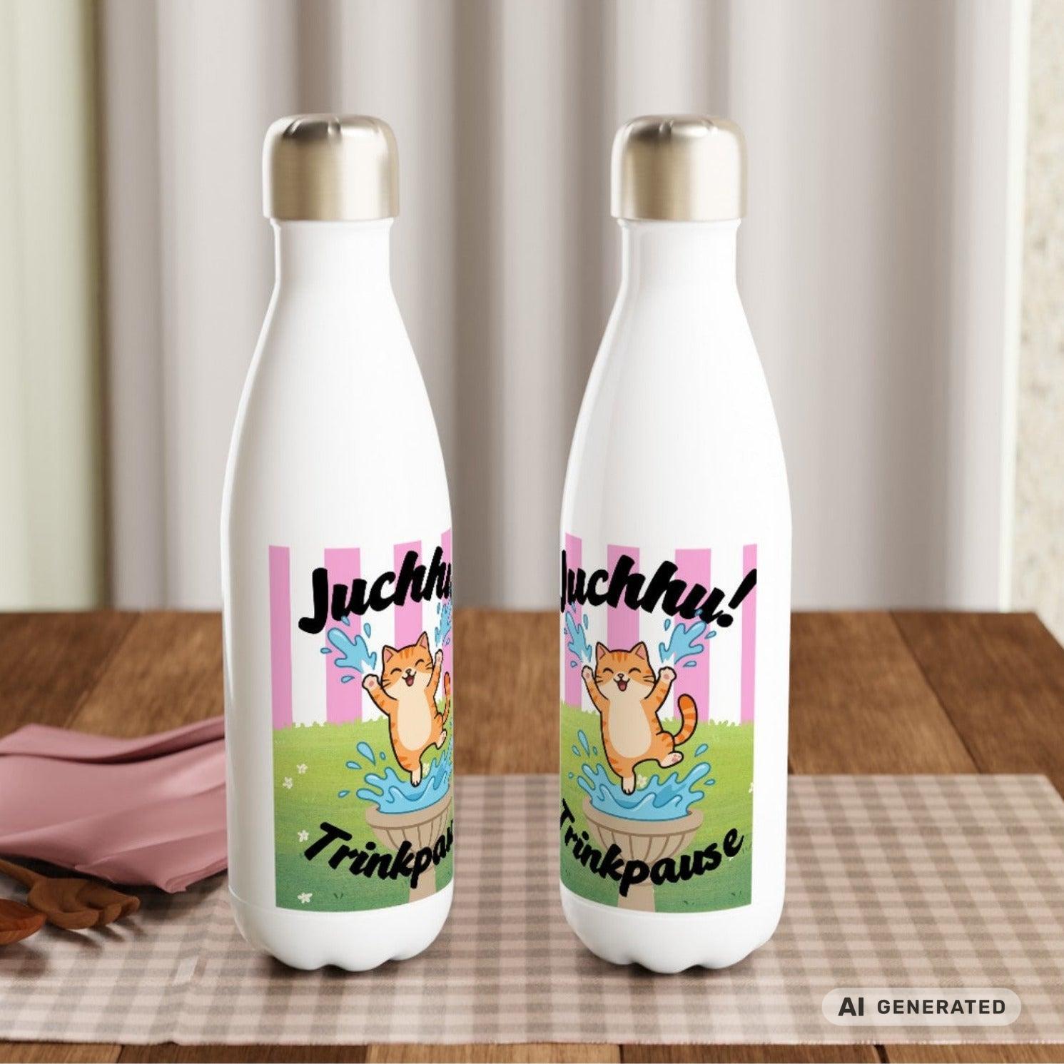 Katzen Trinkflasche "Juchhu! Trinkpause!" | Isolierflasche 500 ml | Lustiges Geschenk für Katzenliebhaber - Sunbeamstore
