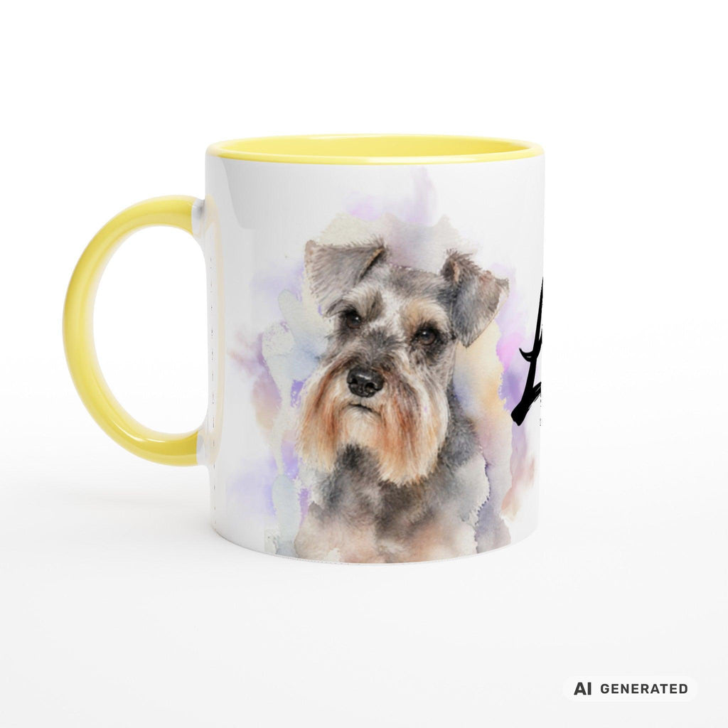 Personalisierte Schnauzer Tasse 11oz – Aquarell Hundemotiv mit Namen | Geschenk für Schnauzer Besitzer | Keramiktasse mit Farbwahl - Sunbeamstore
