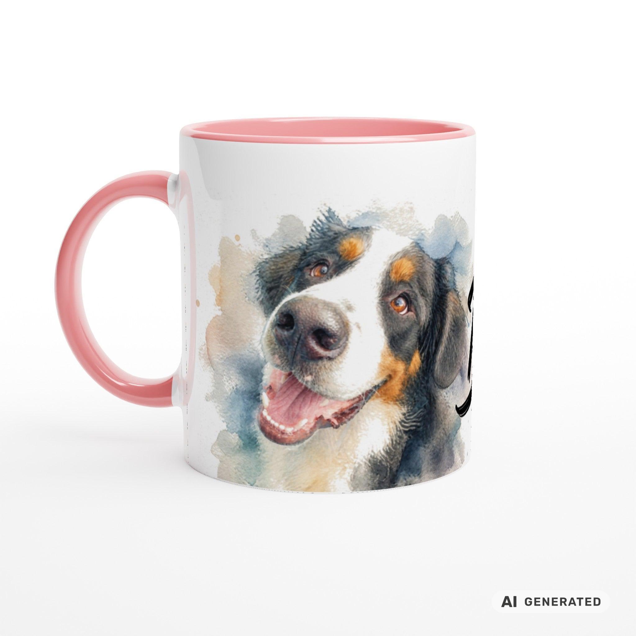 Personalisierte Berner Sennenhund Tasse 11oz – Aquarell Hundemotiv mit Namen | Geschenk für Berner Sennenhund Besitzer | Keramiktasse mit Farbwahl - Sunbeamstore