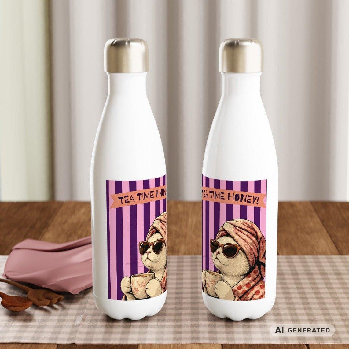 🫖🐱 Katzen Trinkflasche "Tea Time Honey" | Isolierflasche 500 ml | Geschenk für Katzenfans & Teeliebhaber - Sunbeamstore
