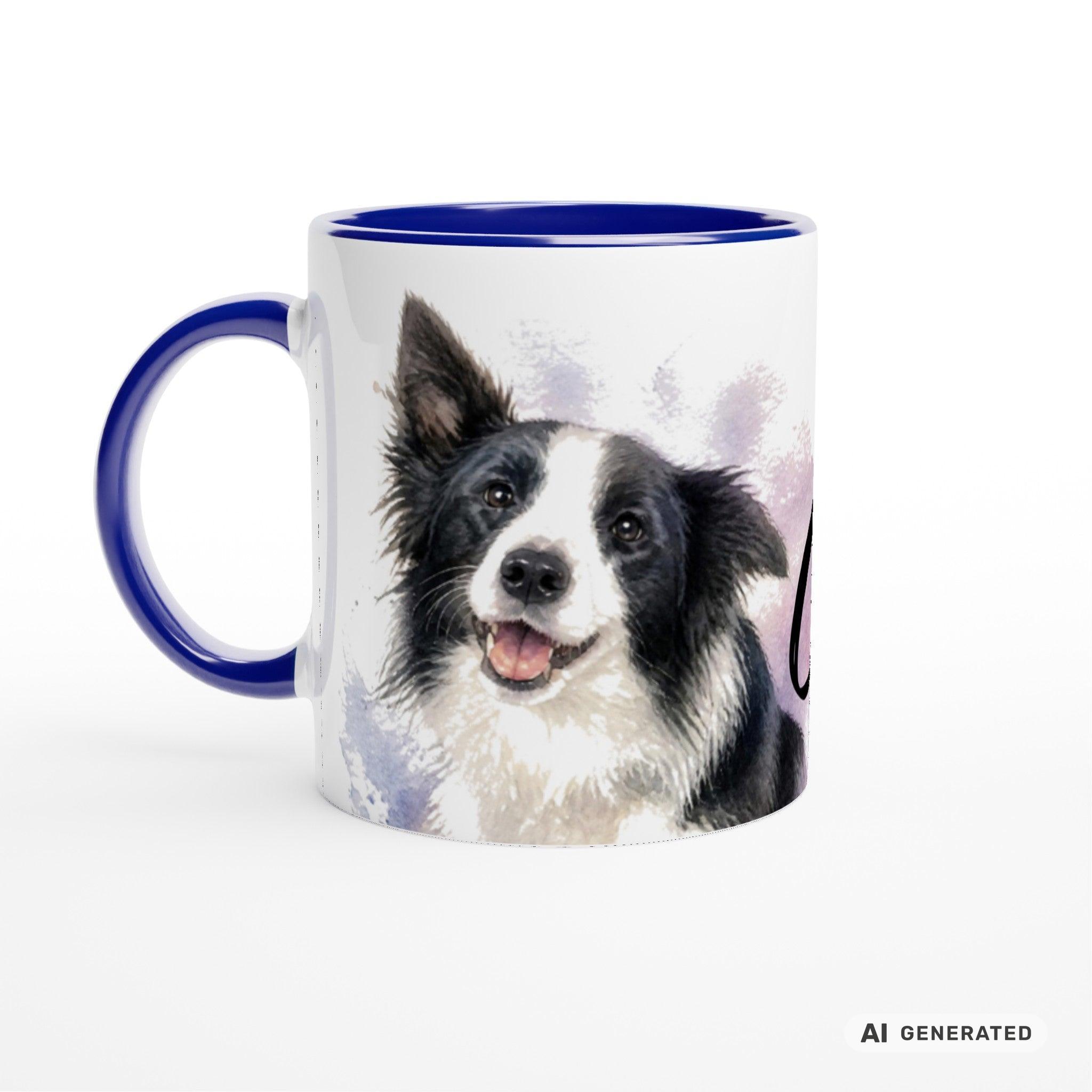 Personalisierte Border Collie Tasse 11oz – Aquarell Hundemotiv mit Namen | Geschenk für Border Collie Besitzer | Keramiktasse mit Farbwahl - Sunbeamstore