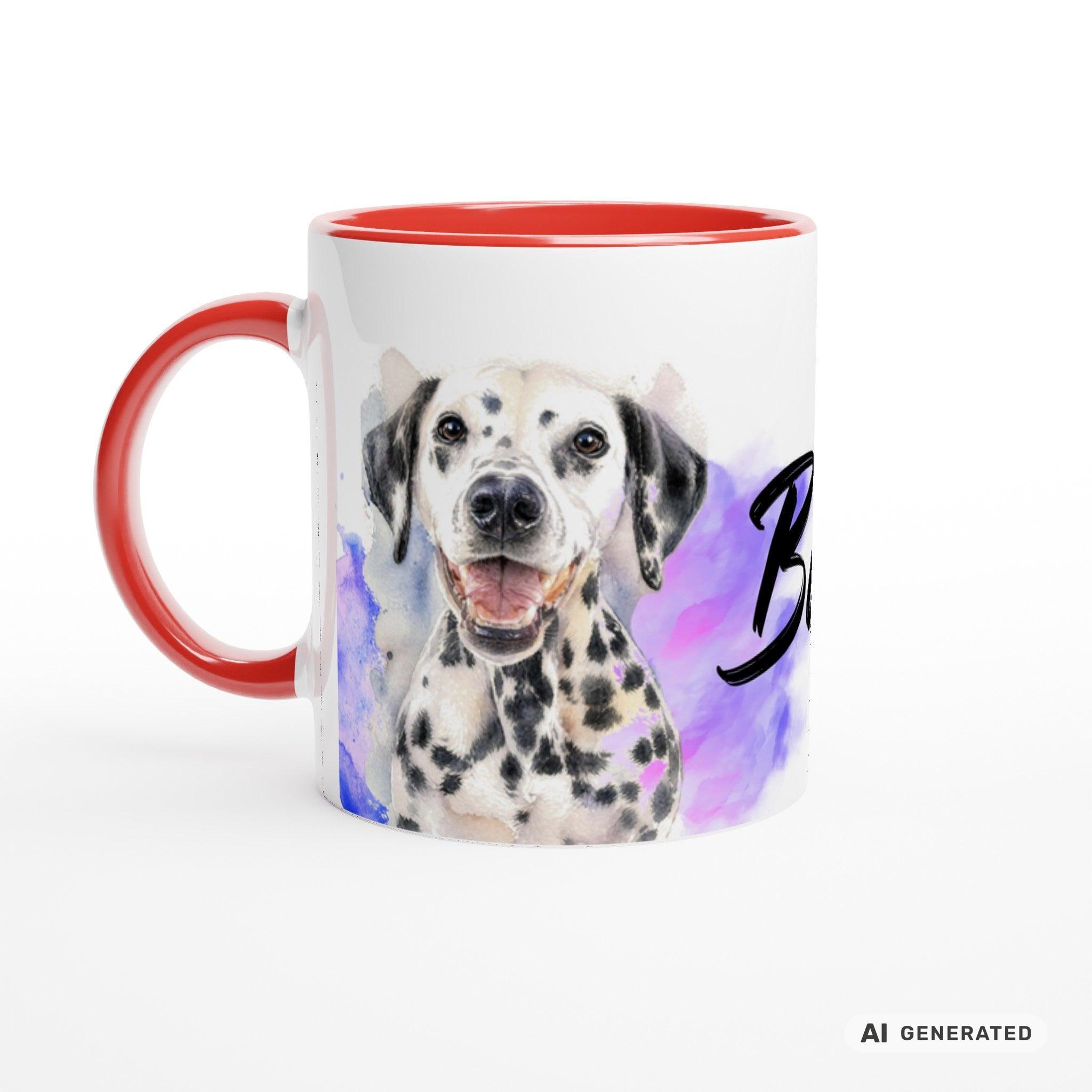 Personalisierte Dalmatiner Tasse 11oz – Aquarell Hundemotiv mit Namen | Geschenk für Dalmatiner Besitzer | Keramiktasse mit Farbwahl - Sunbeamstore
