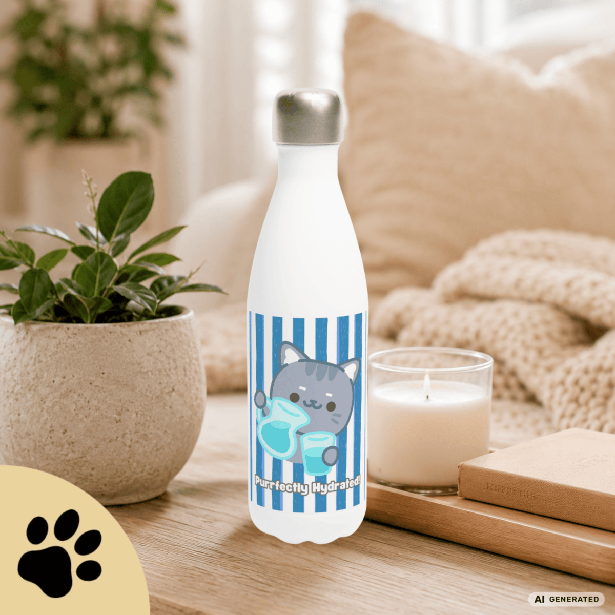 Edelstahl Trinkflasche Katze 500 ml – Purrfectly Hydrated | Süße Katzen Isolierflasche | Wiederverwendbare Wasserflasche | Geschenk für Katzenliebhaber - Sunbeamstore
