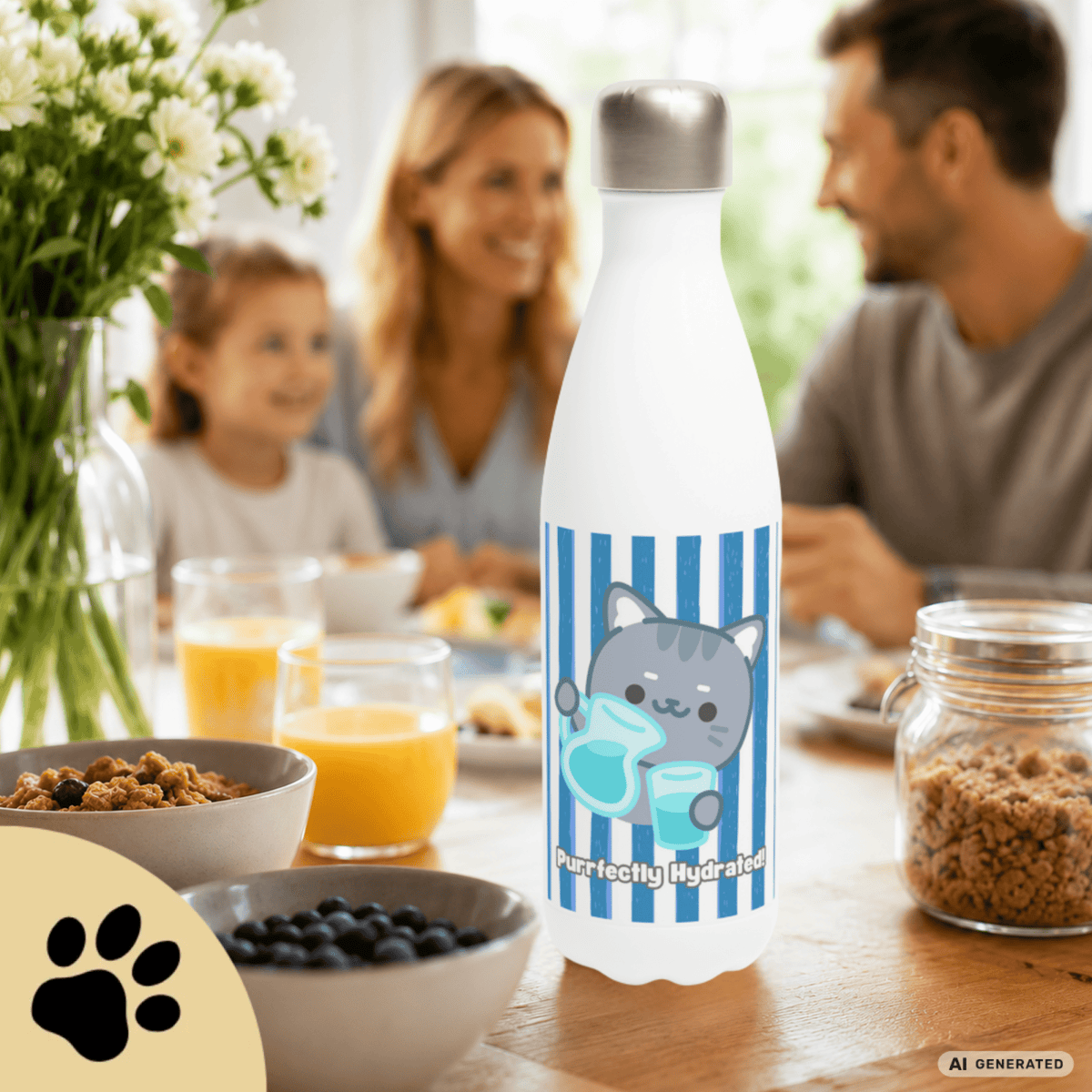 Edelstahl Trinkflasche Katze 500 ml – Purrfectly Hydrated | Süße Katzen Isolierflasche | Wiederverwendbare Wasserflasche | Geschenk für Katzenliebhaber - Sunbeamstore
