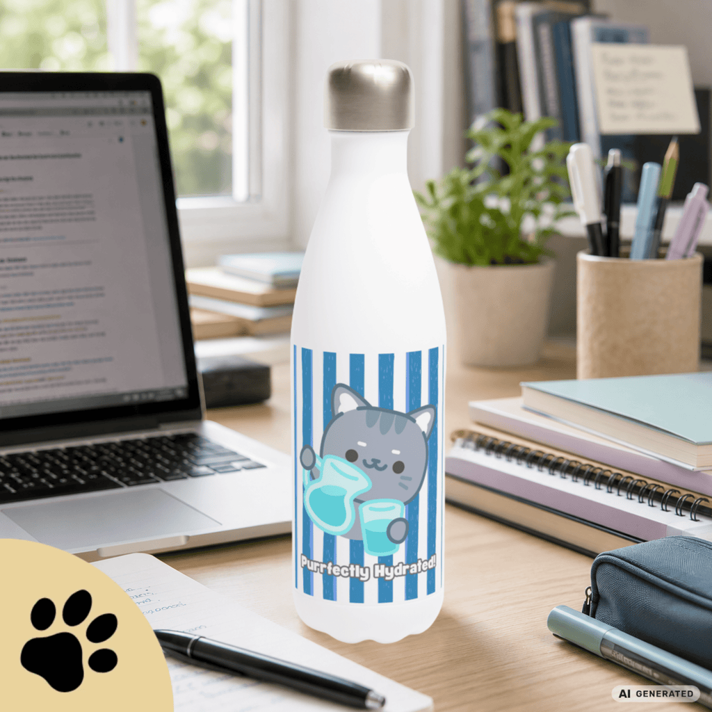 Edelstahl Trinkflasche Katze 500 ml – Purrfectly Hydrated | Süße Katzen Isolierflasche | Wiederverwendbare Wasserflasche | Geschenk für Katzenliebhaber - Sunbeamstore