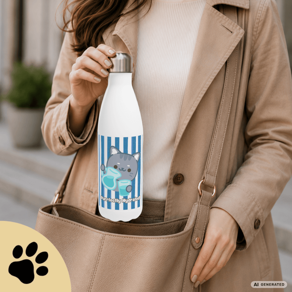 Edelstahl Trinkflasche Katze 500 ml – Purrfectly Hydrated | Süße Katzen Isolierflasche | Wiederverwendbare Wasserflasche | Geschenk für Katzenliebhaber - Sunbeamstore