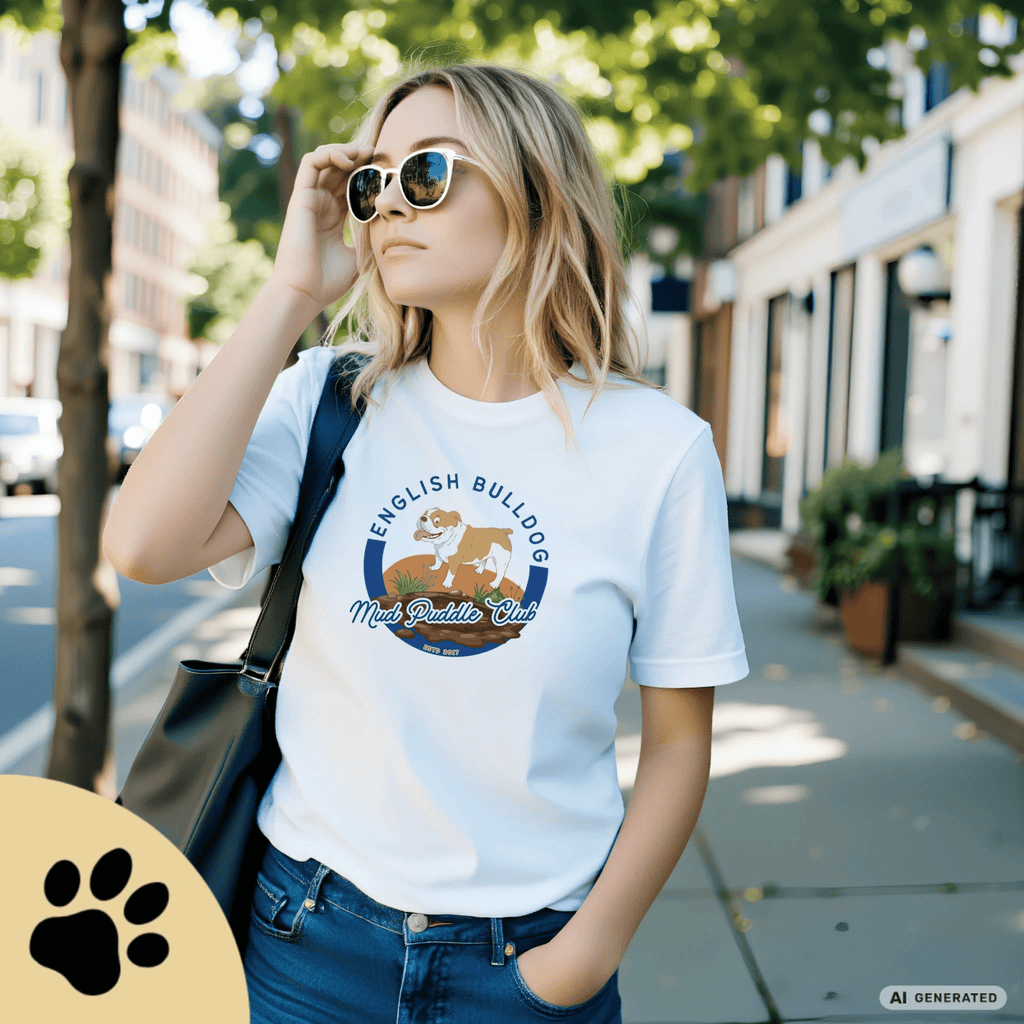 Englische Bulldogge T-Shirt – Lustiges Hundeshirt „Mud Puddle Club“ | Bulldog Lover Shirt Premium Unisex Crewneck T-shirt | Bella + Canvas 3001 - Sunbeamstore