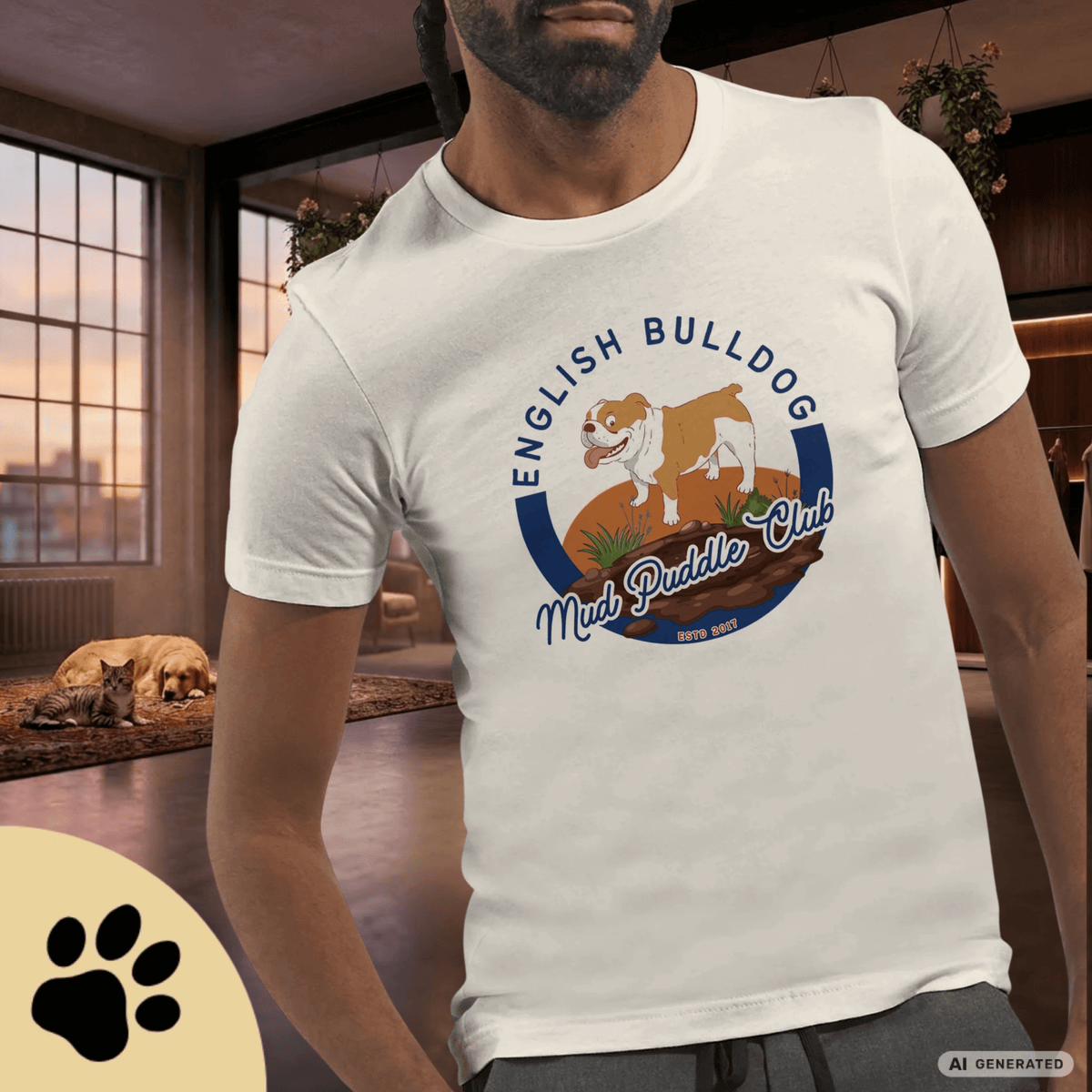 Englische Bulldogge T-Shirt – Lustiges Hundeshirt „Mud Puddle Club“ | Bulldog Lover Shirt Premium Unisex Crewneck T-shirt | Bella + Canvas 3001 - Sunbeamstore