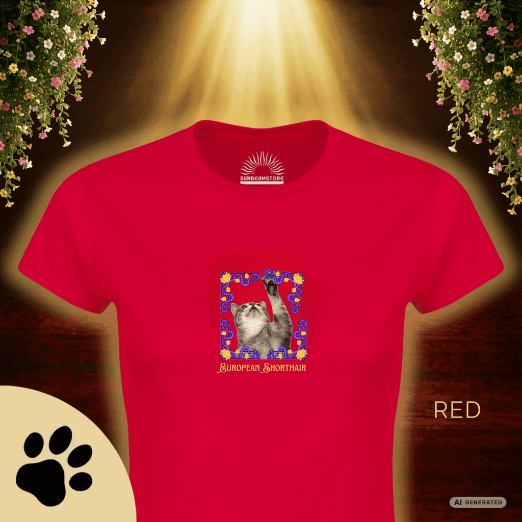 Europäisch Kurzhaar Katzen T-Shirt Damen | European Shorthair Cat Shirt | Cat Lover Shirt | Geschenk für Katzenliebhaber - Sunbeamstore