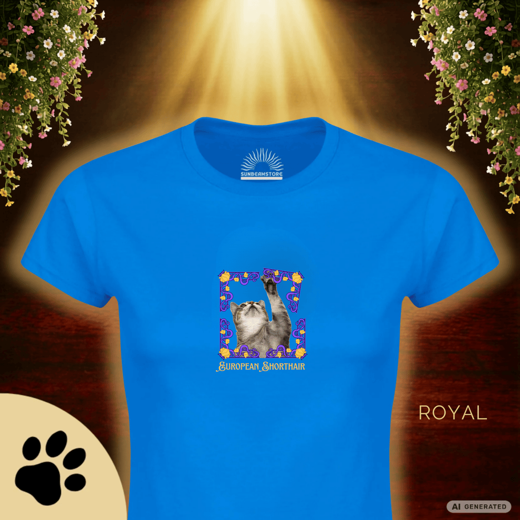 Europäisch Kurzhaar Katzen T-Shirt Damen | European Shorthair Cat Shirt | Cat Lover Shirt | Geschenk für Katzenliebhaber - Sunbeamstore