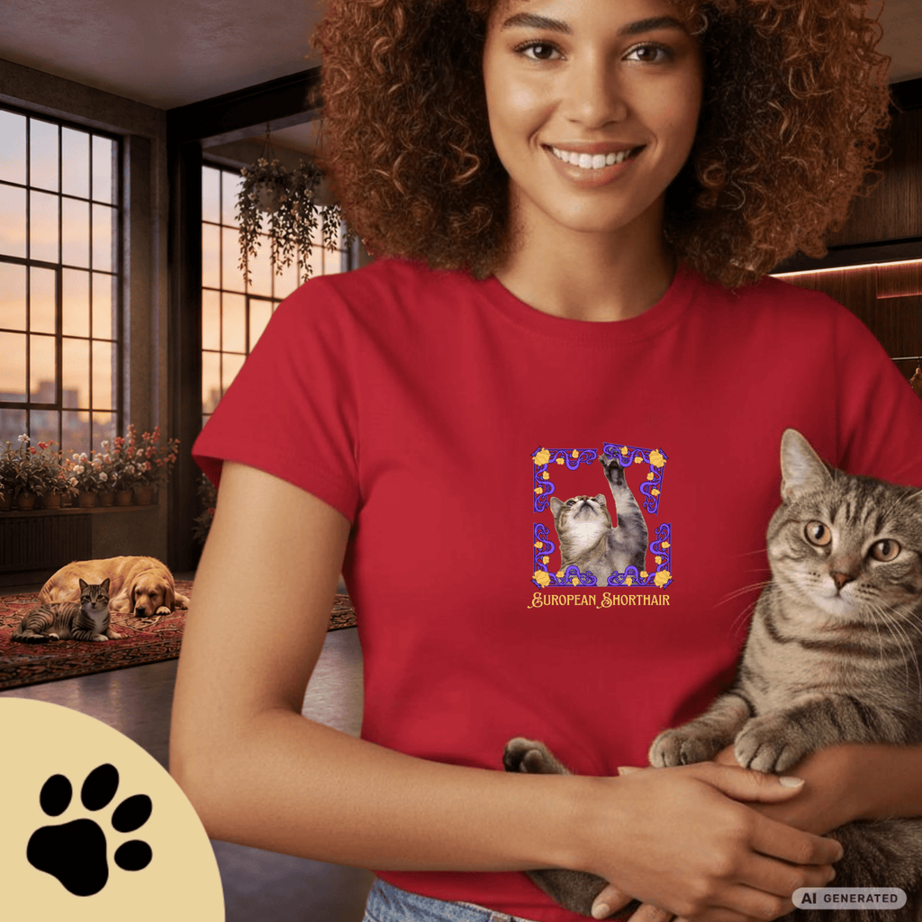 Europäisch Kurzhaar Katzen T-Shirt Damen | European Shorthair Cat Shirt | Cat Lover Shirt | Geschenk für Katzenliebhaber - Sunbeamstore