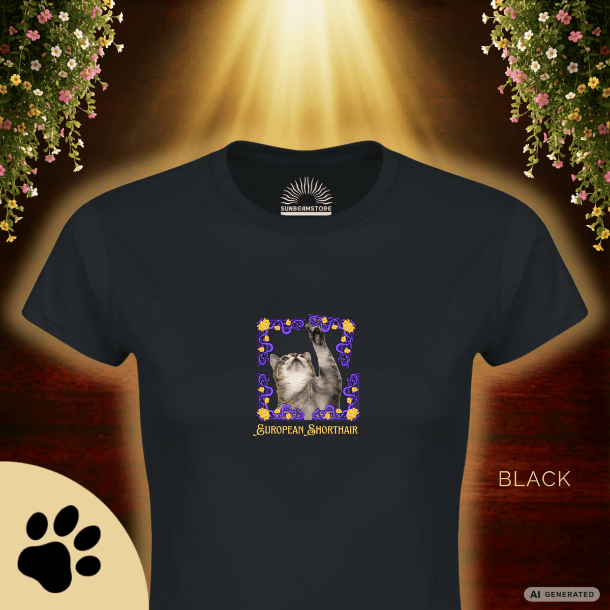 Europäisch Kurzhaar Katzen T-Shirt Damen | European Shorthair Cat Shirt | Cat Lover Shirt | Geschenk für Katzenliebhaber - Sunbeamstore