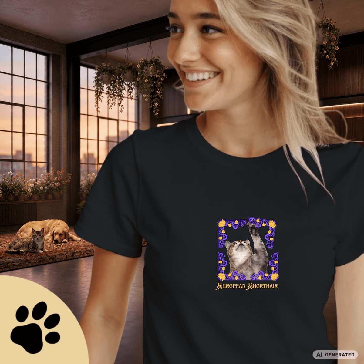 Europäisch Kurzhaar Katzen T-Shirt Damen | European Shorthair Cat Shirt | Cat Lover Shirt | Geschenk für Katzenliebhaber - Sunbeamstore