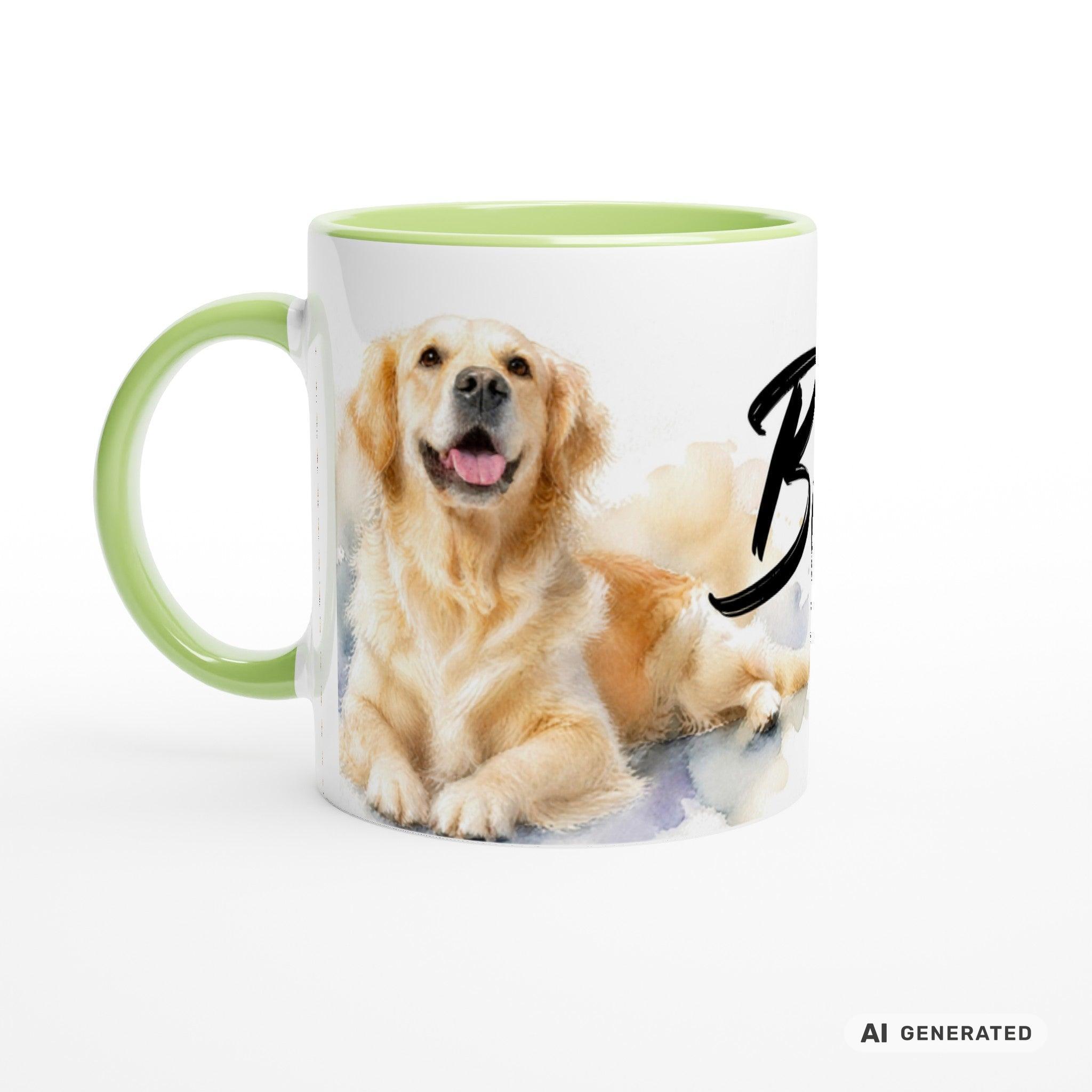 Personalisierte Golden Retriever Tasse 11oz – Aquarell Hundemotiv mit Namen | Geschenk für Hundeliebhaber | Keramiktasse mit Farbwahl - Sunbeamstore