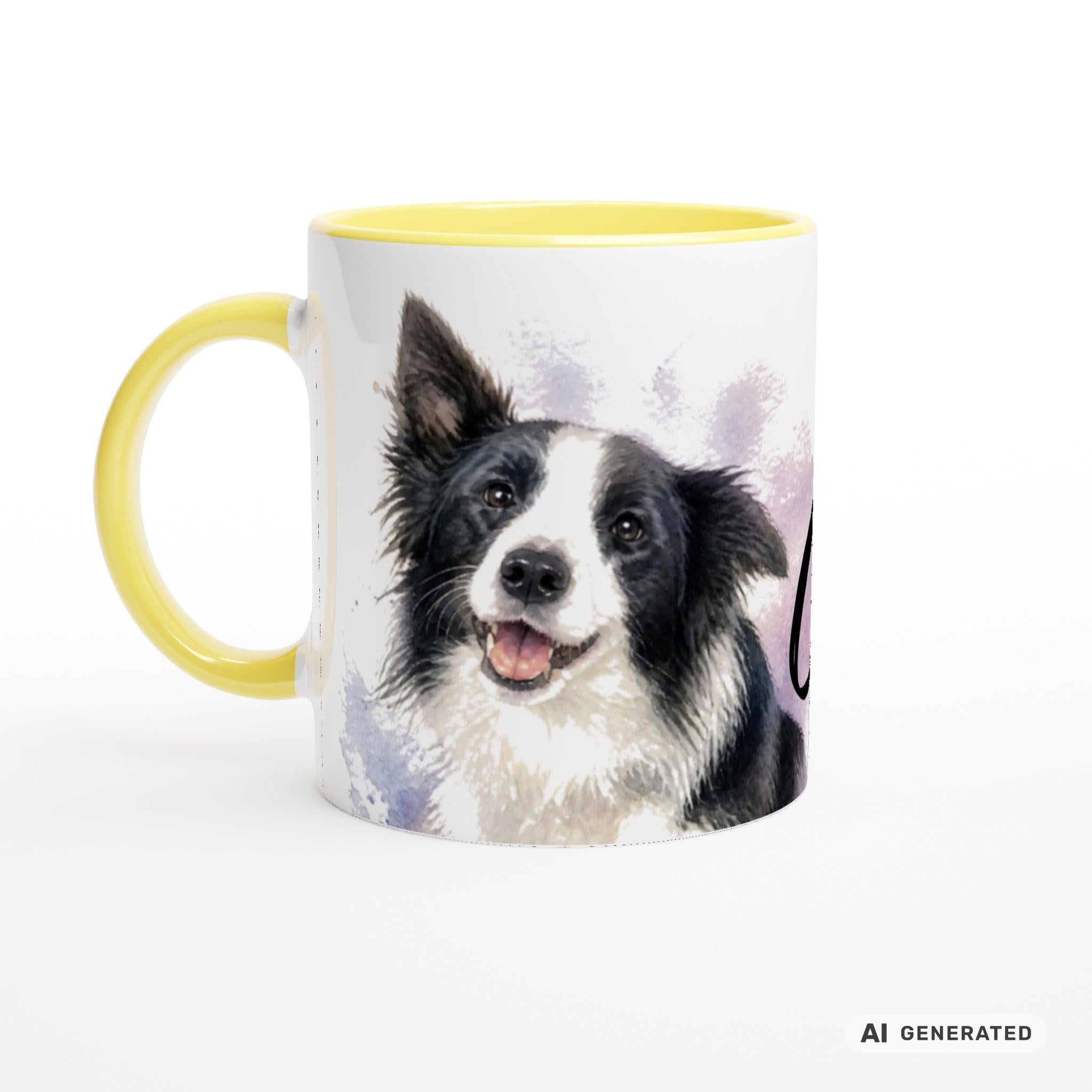 Personalisierte Border Collie Tasse 11oz – Aquarell Hundemotiv mit Namen | Geschenk für Border Collie Besitzer | Keramiktasse mit Farbwahl - Sunbeamstore
