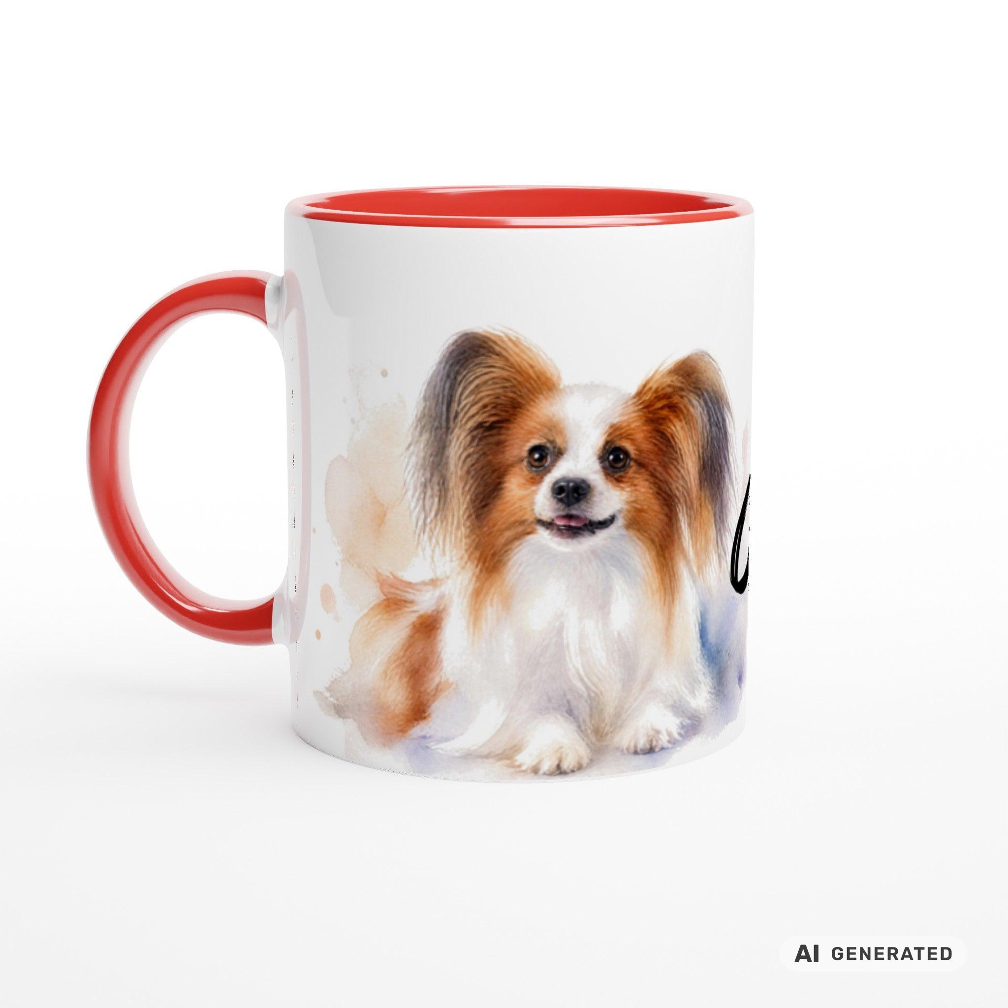 Personalisierte Papillon Tasse 11oz – Aquarell Hundemotiv mit Namen | Geschenk für Papillon Besitzer | Keramiktasse mit Farbwahl - Sunbeamstore