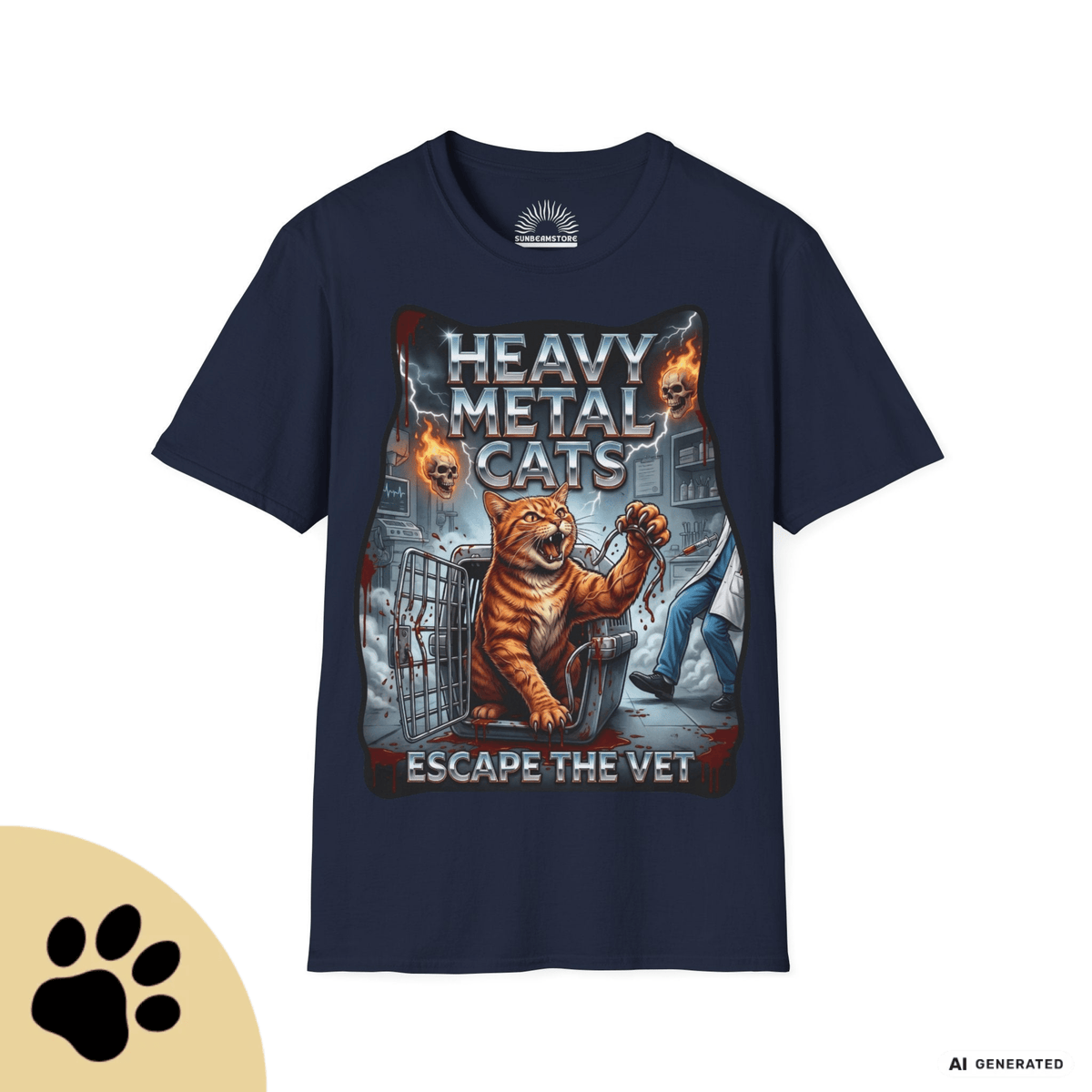 Heavy Metal Cats – Escape the Vet T-Shirt | Lustiges Katzen Metal Shirt | Gildan 64000 Unisex Rock & Heavy Metal Tee - Sunbeamstore