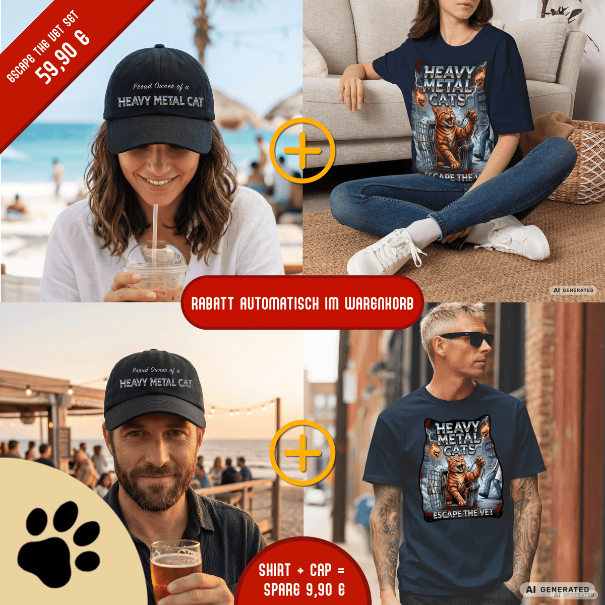 Heavy Metal Cats – Escape the Vet T-Shirt | Lustiges Katzen Metal Shirt | Gildan 64000 Unisex Rock & Heavy Metal Tee - Sunbeamstore
