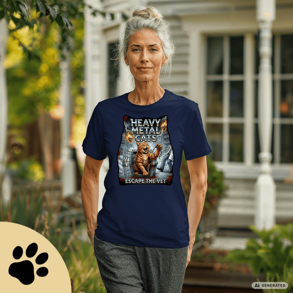 Heavy Metal Cats – Escape the Vet T-Shirt | Lustiges Katzen Metal Shirt | Gildan 64000 Unisex Rock & Heavy Metal Tee - Sunbeamstore