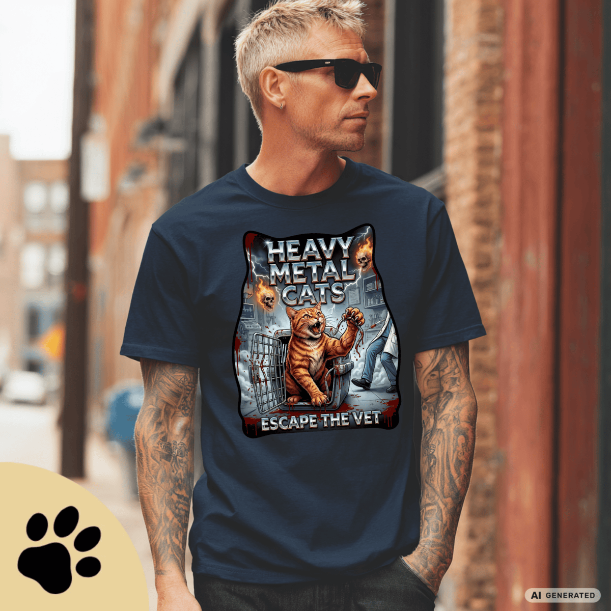 Heavy Metal Cats – Escape the Vet T-Shirt | Lustiges Katzen Metal Shirt | Gildan 64000 Unisex Rock & Heavy Metal Tee - Sunbeamstore