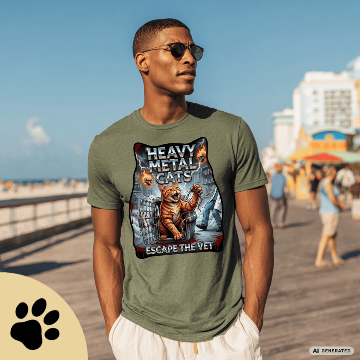 Heavy Metal Cats – Escape the Vet T-Shirt | Lustiges Katzen Metal Shirt | Gildan 64000 Unisex Rock & Heavy Metal Tee - Sunbeamstore