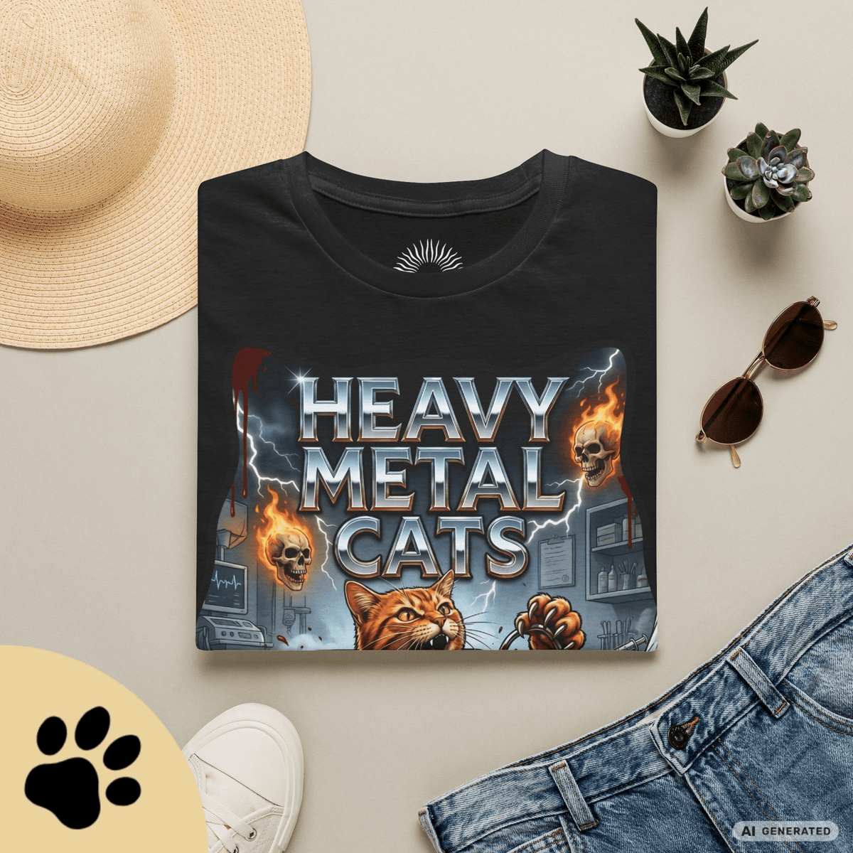 Heavy Metal Cats – Escape the Vet T-Shirt | Lustiges Katzen Metal Shirt | Gildan 64000 Unisex Rock & Heavy Metal Tee - Sunbeamstore
