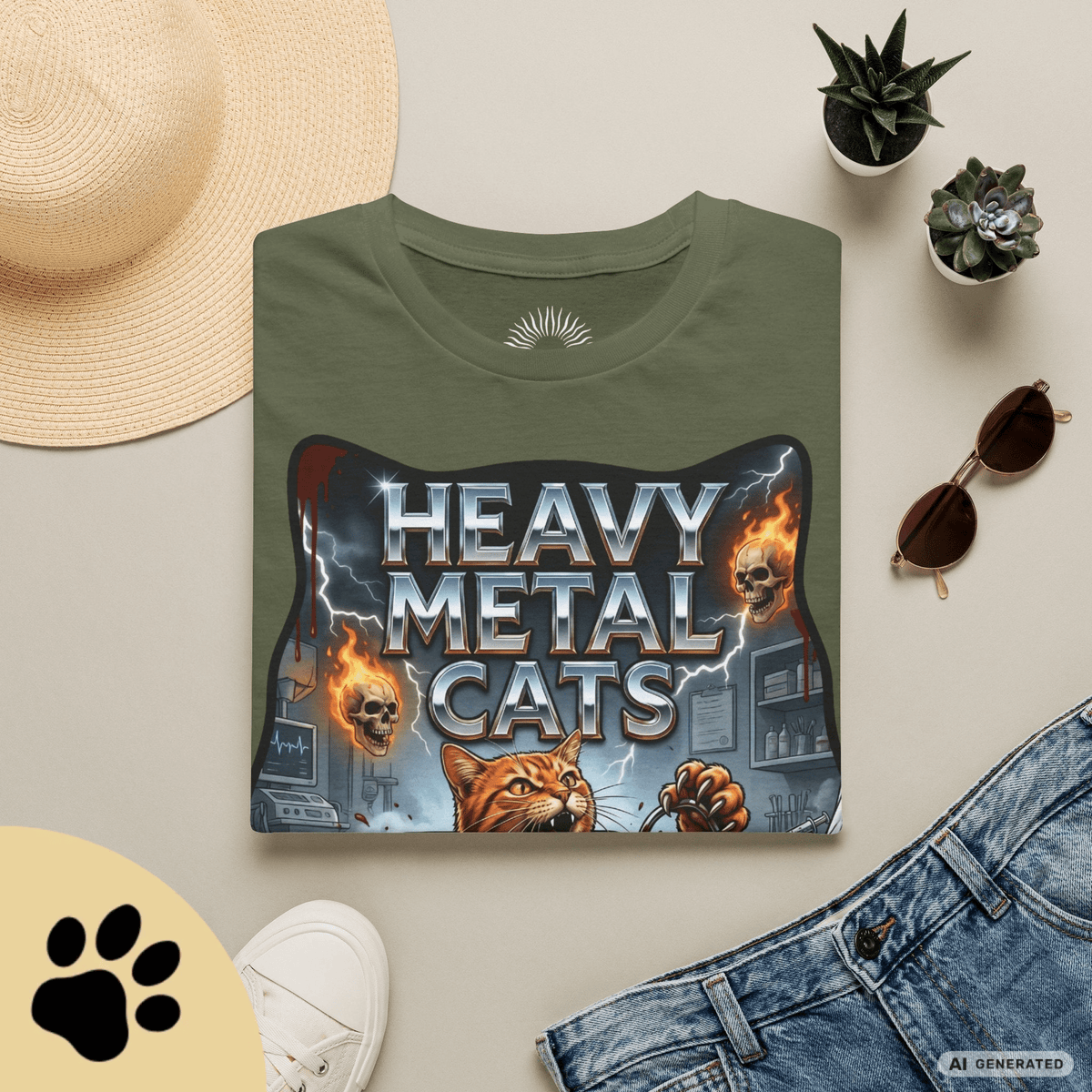 Heavy Metal Cats – Escape the Vet T-Shirt | Lustiges Katzen Metal Shirt | Gildan 64000 Unisex Rock & Heavy Metal Tee - Sunbeamstore